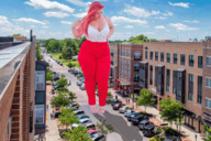 giantess city large_breasts long_hair cleavage pink_hair bbw walking outdoors thick_thighs ioana_chira