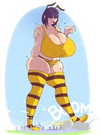 drawing giantess panties giga black_hair tongue butt destruction cleavage huge_breasts socks short_hair walking jets thick_thighs thaddeusmcboosh bee_girl
