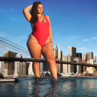 collage city long_hair swimsuit bridge water buildings brunette bbw outdoors thick_thighs tekitocreations