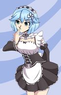 drawing vore color blue_eyes blue_hair maid_uniform shrunken_person leaning_forward no_background khalcifieron