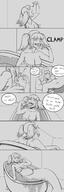 drawing vore comic monochrome handheld mermaid smiling pigtails shrunken_woman open_mouth swimming dangle panels leswaet