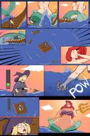 drawing giantess comic large_breasts long_hair water ocean mermaid red_hair witch swimming punch outdoors ariel the_little_mermaid panels raft trident leswaet