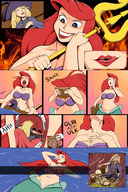 bikini drawing giantess vore long_hair mermaid digestion smiling red_hair open_mouth inside_mouth skeleton inside_stomach ariel the_little_mermaid on_tongue trident cutaway leswaet
