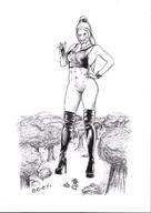 drawing giantess crush long_hair blood ponytail boots bottomless looking_down hand_crush forest outdoors necklace bracelet bo-ots