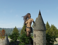 nude large_breasts long_hair brunette castle giantesses outdoors digital_render vardyger