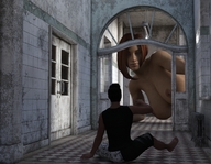 giantess nude huge_breasts brunette lying_down short_hair outdoors digital_render vardyger