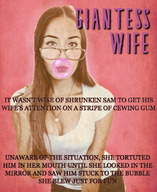 giantess collage clothed brunette story unaware shrunken_man giantess_wife bubble bubblegum
