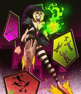 drawing giantess blonde color long_hair destruction toes barefoot soles smiling fire looking_down magic outdoors dirty_soles stuck_to_foot bearsafterbunnies