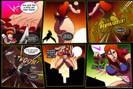 bikini drawing giantess comic long_hair butt_crush blood red_hair short_hair muscles odor dialogue panels bearsafterbunnies