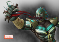 drawing vore color giant male angry blood hand_crush mortal_kombat no_background spokle kotal_kahn erron_black dvorah kano