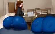 drawing blushing large_breasts long_hair butt_crush brunette smiling sitting looking_down big_butt viruslex