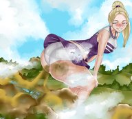 drawing giantess panties blushing giga upskirt blonde long_hair smiling ponytail cheerleader fart looking_back big_butt viruslex