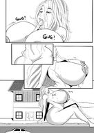 growth nude blushing comic long_hair cum sex bed huge_breasts mini_giantess indoors closed_eyes dialogue panels just-add-water99