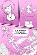 drawing giantess monochrome large_breasts cleavage traffic smiling short_hair outdoors necklace yelling althentai
