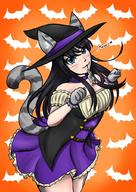 drawing cat black_hair long_hair playful mouse shrunken witch halloween cat_girl magician witch_hat rayraywolfie vivi