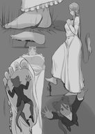 feet monochrome toes barefoot soles couple dress foot_crush trample shrunken_woman cat_girl willing cow_girl business_suit kiyoshi2431