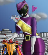 drawing gentle giantess city clothed buildings heart looking_down bodysuit outdoors power_rangers svenyatta