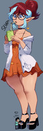 drawing high_heels brunette ponytail foot_worship shrunken_man thick_thighs no_background pointed_ears vingemoonglour