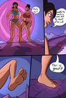 bikini drawing giantess giga comic color large_breasts destruction foot_crush muscles portal looking_down giantesses raised_foot dialogue panels caiman2 picjusbro