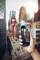 bikini breasts giantess collage mega long_hair destruction brunette street phone vehicles outdoors necklace sfxhh3