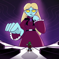 drawing blonde color large_breasts long_hair clothed low_angle yellow_eyes smiling ghost blue_skin shrunken_man luigi no_background looking_at_tiny piano luigis_mansion megamaliit melody_pianissima