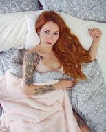 gentle collage handheld red_hair shrunken_man tattoo freckles rma824