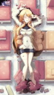 drawing blushing blonde long_hair destruction lying_down outdoors cramped one_eye_closed gamefreakdx