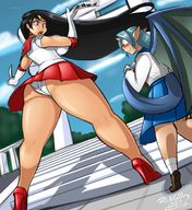 drawing panties horns wings upskirt dragon black_hair color long_hair butt high_heels huge_breasts sailor_moon mini_giantess sailor_mars looking_down outdoors dragon_girl thick_thighs dracos123