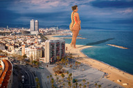 giantess collage city swimsuit beach barefoot buildings smiling outdoors looking_back big_butt tekitocreations