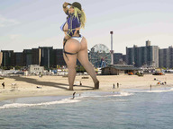 giantess collage blonde large_breasts long_hair soles ponytail outdoors hat looking_back sideboob big_butt raised_foot ferris_wheel tekitocreations