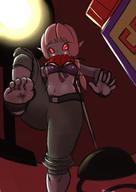 drawing crush feet color toes barefoot bra soles red_eyes pink_hair surprised between_toes point_of_view stuck_to_foot karsinan looking_at_tiny pointed_ears pink_skin bare_midriff