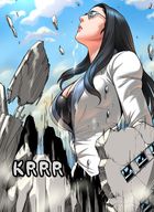 drawing growth giantess black_hair color large_breasts long_hair destruction glasses outgrowing_building giorunog closed_eyes debris