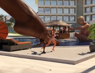 bikini giantess nude black_hair handheld brunette multiple_sizes short_hair pool giantesses outdoors running_away source_needed digital_render vardyger