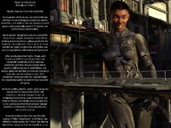 giantess black_hair armor smiling story short_hair looking_down dark_skin outdoors