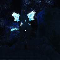 nude horns wings long_hair huge_breasts castle looking_down stairs outdoors torch glowing_eyes digital_render notch