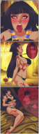 drawing vore blushing black_hair color large_breasts tongue barefoot bra egyptian stomach shrunken_man open_mouth dark_skin inside_stomach tattoo point_of_view internal_view throat_bulge skimpy_clothing random-bard monster_girl_encyclopedia jessica-rae-3 pharaoh