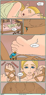 drawing crush sleeping blonde long_hair toes barefoot sandals unaware shrunken_man dialogue pointed_ears link_(the_legend_of_zelda) princess_zelda_(the_legend_of_zelda)