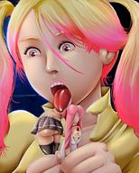 drawing vore color tongue licking handheld pink_hair shrunken_woman cruel swgtsdrawing