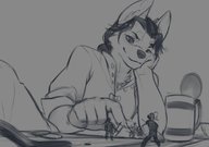 drawing furry wolf anthro armor clothed finger playful smiling sketch multiple_victims pushing looking_at_victims looking_at_tiny kerneldecoy