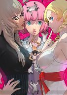 drawing blonde color large_breasts long_hair blue_eyes clothed brown_eyes pink_hair video_game rin sheep catherine_(game) vincent_brooks between_breasts catherine_full_body katherine_mcbride