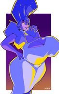 drawing color long_hair clothed handheld cleavage princess_peach huge_breasts yellow_eyes ghost between_fingers earrings thick_thighs no_background pinched looking_at_tiny thaddeusmcboosh luigis_mansion hellen_gravely