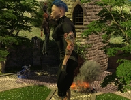 robot destruction handheld blue_hair asian mini_giantess kissing muscles outdoors tattoo thick_thighs digital_render vardyger