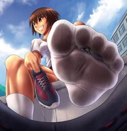 drawing sweat low_angle smiling in_shoe socks short_hair shrunken_woman dark_skin outdoors thunderafterdark