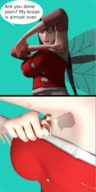wings large_breasts long_hair fairy sweat shrunken_person santa smelly dialogue panels no_background digital_render armpits raised_arm matokabane
