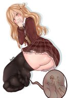 drawing blushing blonde color long_hair butt socks surprised shrunken_man looking_down in_socks no_background vkelis