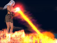 giantess white_hair city mega long_hair destruction blue_eyes clothed skirt elf unknown_artist cruel beam lasers digital_render