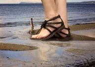 giantess collage beach sandals looking_up outdoors cheshirecat