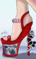 drawing color toes high_heels purple_hair in_shoe asian shrunken_woman trapped mask platforms jewelry grey_hair multiple_victims leotard see_through x-men bryan_lobdell thief skimpy_clothing psylocke black_cat open_toe spider-man marvel_comics skintight_clothing felicia_hardy thesheerking
