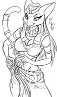 drawing furry cat anthro monochrome cleavage egyptian shrunken_woman sketch trapped jewelry multiple_victims inside_clothing looking_at_victims belly_dancer bryan_lobdell skimpy_clothing bare_midriff looking_at_tinies thesheerking