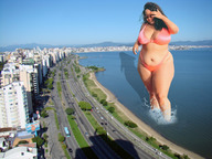 giantess collage city black_hair large_breasts long_hair traffic buildings bbw looking_down vehicles outdoors thick_thighs tekitocreations